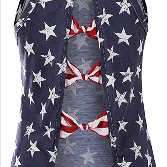 Women's small Fashion T Shirt Cold Shoulder Open Back American Flag cotton - Picture 2 of 5